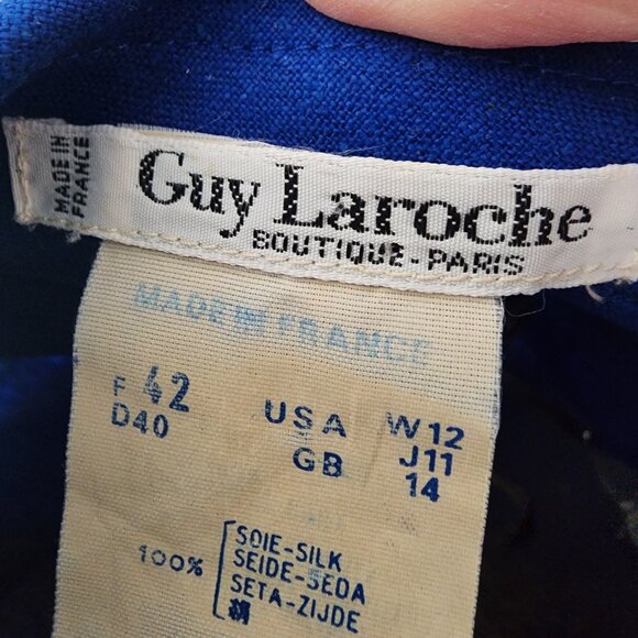 Vintage 80's Guy Laroche Paris Boutique Royal Blue Silk Sheath Dress W/Pockets - Picture 4 of 11